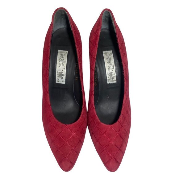 BALDININI Quilted Shoes Pumps Heels Size 6.5 / 37 Red Leather Sole Made in Italy - Picture 3 of 13